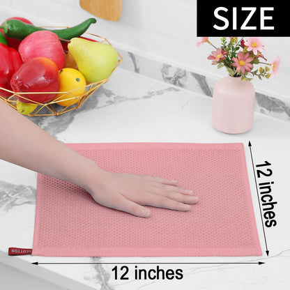 100% Cotton Waffle Weave Kitchen Dish Cloths, Ultra Soft Absorbent Quick Drying Dish Towels, 12 x 12 Inches, 12-Pack, Dried Rose