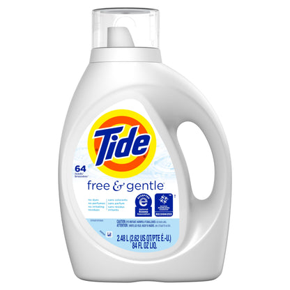 Tide Free & Gentle Liquid Laundry Detergent, HE Compatible, 64 Loads, 2.48L