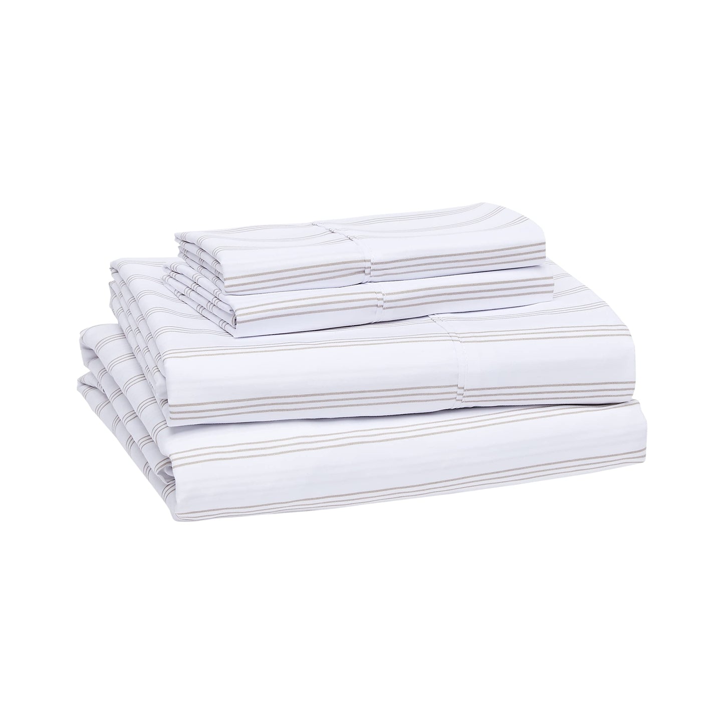 Lightweight Super Soft Easy Care Microfiber 4 Piece Bed Sheet Set with 14-Inch Deep Pockets, Queen, Taupe Stripe, Striped