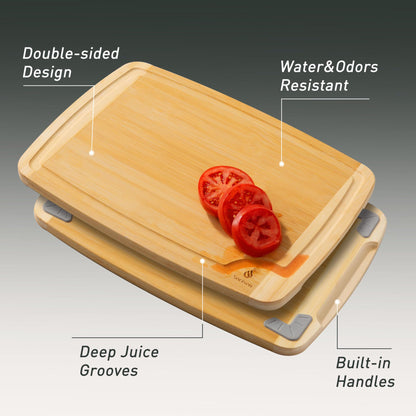 Bamboo Cutting Board Set Non Slip Feet with Holder Over Sink