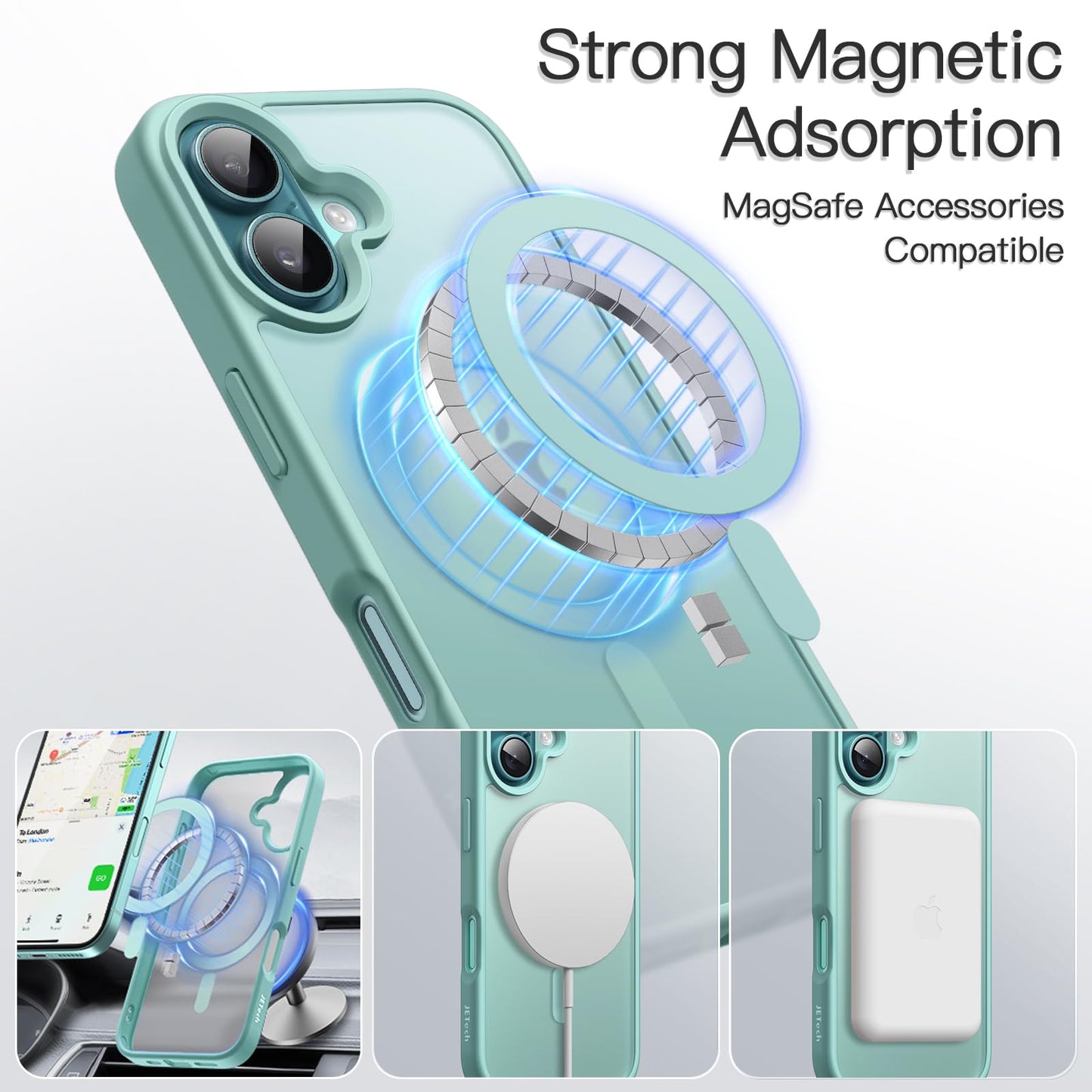 JETech Magnetic Case for iPhone 16 Plus 6.7-Inch Compatible with MagSafe, Translucent Matte Back Slim Shockproof Phone Cover (Teal)
