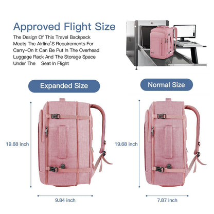 Carry On Backpack for Women, 50L Travel Backpack Flight Approved, Expandable Backpack For Airplanes, 17 Inch Laptop Backpack, Luggage Backpack Daypack Lightweight Business Weekender Bag, Pink
