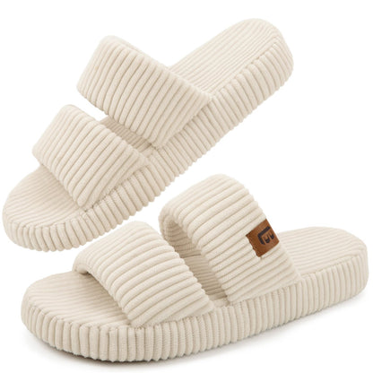 LongBay Womens Memory Foam Slippers Indoor Bedroom House Slippers Shoes Open Toe Corduroy Slide Comfy Two Bands Gift