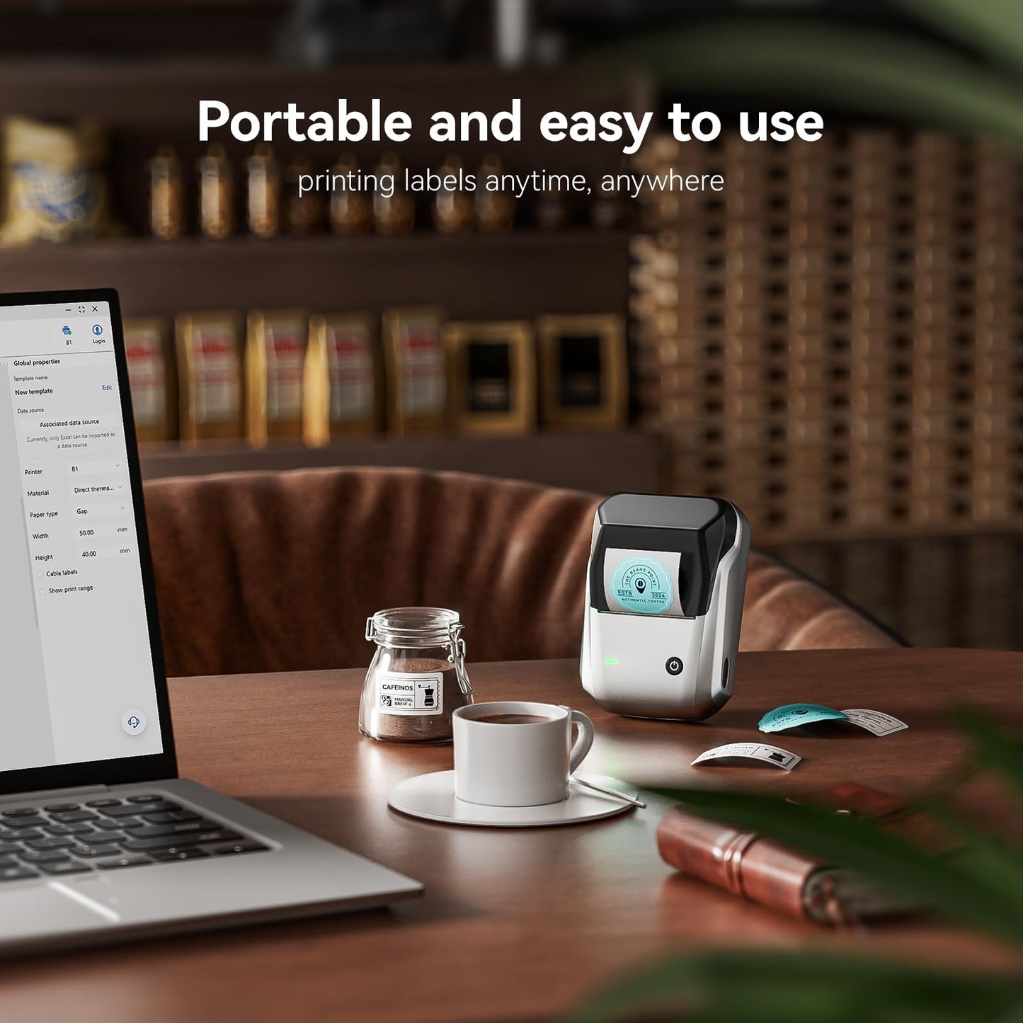 NIIMBOT B1 Label Maker, Thermal Label Printer, Label Maker Machine with Tape Portable Sticker Printer Labelling Machine for Businesses, Clothing, Logo, Jar, Compatible with Phones & PC, Silver Gray