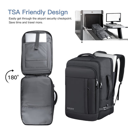 Carry On Backpack, 50L Travel Backpack, Luggage Backpack TSA Flight Approved Laptop Backpack for Men & Women, Large Expandable Backpack 40L Daypack Lightweight Business Weekender Bag, Black