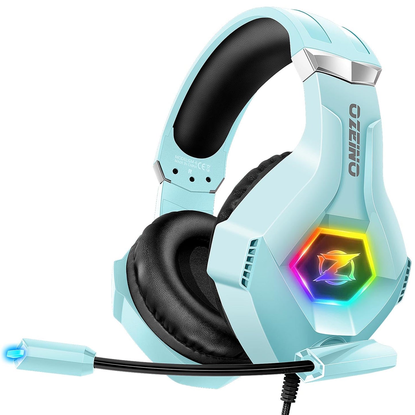Ozeino Gaming Headset for PC, Ps4, Ps5, Xbox Headset with 7.1 Surround Sound, Gaming Headphones with Noise Cancelling Mic RGB Light Over Ear Headphones for Xbox Series X/S, Switch-Light Blue