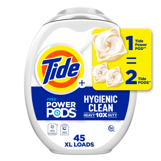 Tide Hygienic Clean Heavy Duty 10x Free Power PODS Laundry Detergent Pacs, Unscented, For Visible and Invisible Dirt, 45 Count