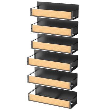 6 Pack Magnetic Spice Storage Rack Organizer for Refrigerator and Oven, Wood Fridge Organizers and Storage