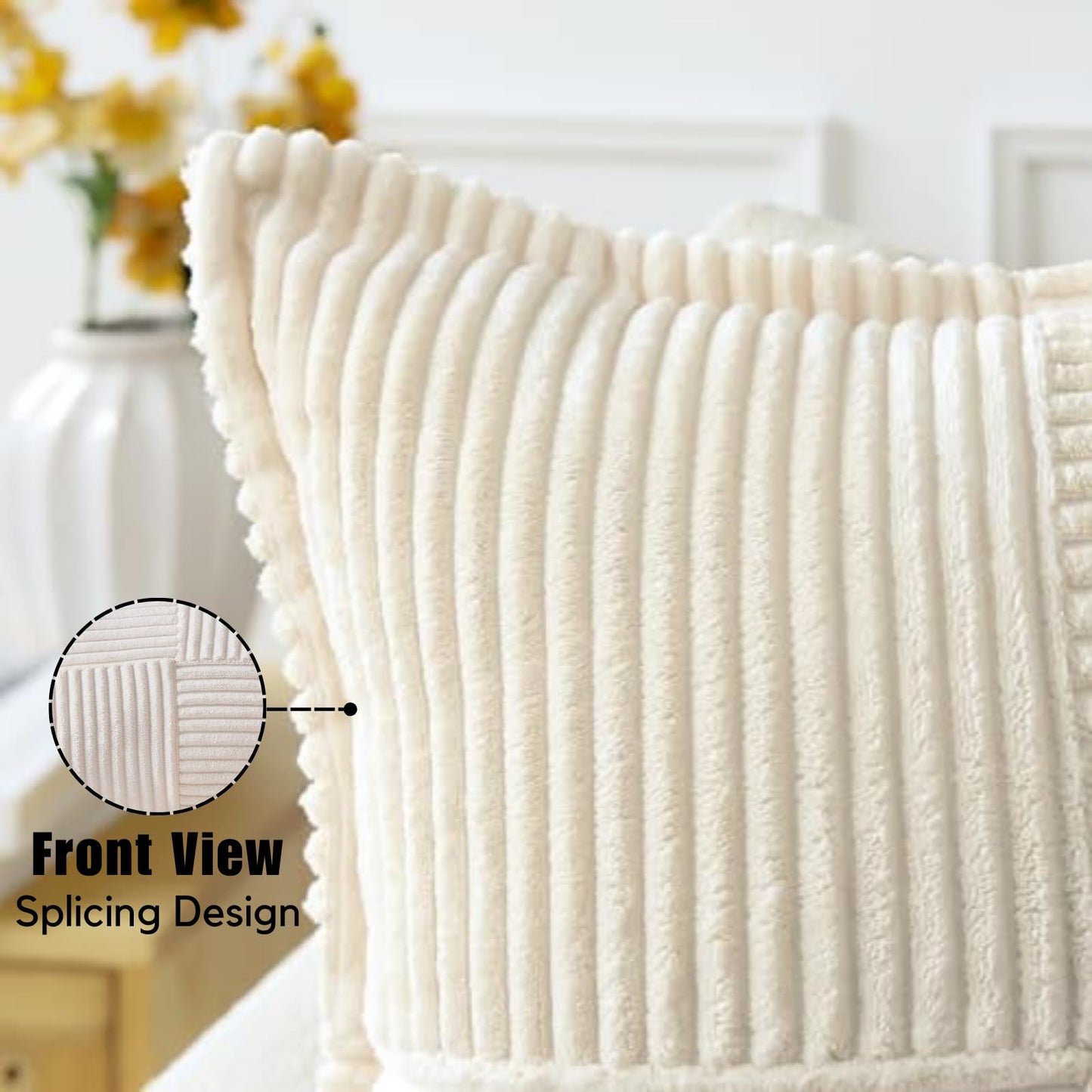 2 Packs Throw Pillow Covers Corduroy,Decorative Lumbar Pillow Covers, JOMWEN Super Soft Boho Striped Cushion Covers for Couch Bed Sofa Livingroom (Cream, 50 x 30 cm)