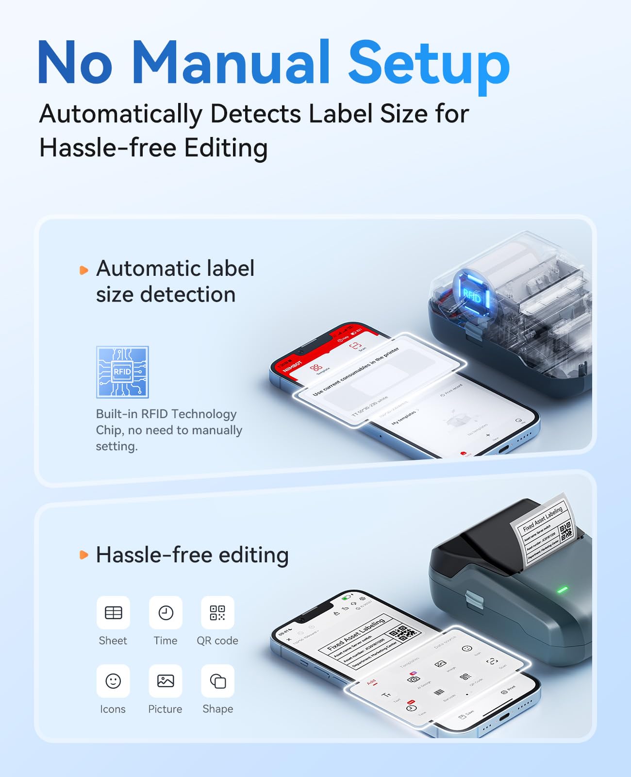 NIIMBOT B1 Label Maker, Portable Thermal Label Printer, Mini Label Maker Machine with Tape, Bluetooth Small Sticker Printer with Auto Identification, Labelling Machine for Office, Home, Business