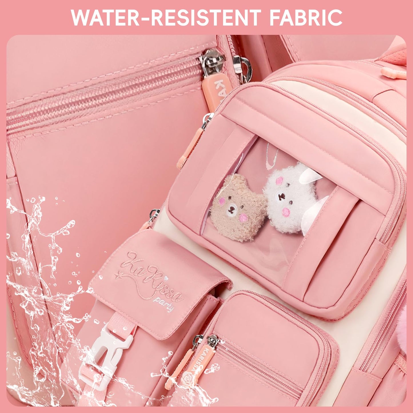 Amythe School Bag for Girls, Breathable School Backpack for Kids with Pendant, Casual Sac a Dos Fille for Elementary Junior High School, Pink