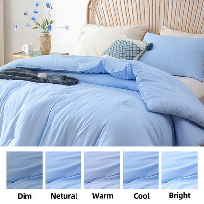 ROSGONIA Queen Comforter Set Light Blue, 3pcs Bedding Comforter Sets (1 Comforter & 2 Pillowcases) All Season Soft Lightweight Bedspread Blanket Quilt