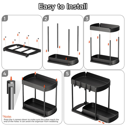 2 Pack Multi-Purpose Pull-Out Storage Organizers, Under Sink Organizers and Storage for Bathroom & Kitchen, Under Cabinet Organizers and storage, 12.8 Inch, Black