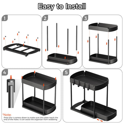 2 Pack Multi-Purpose Pull-Out Storage Organizers, Under Sink Organizers and Storage for Bathroom & Kitchen, Under Cabinet Organizers and storage, 14.8 Inch, Black