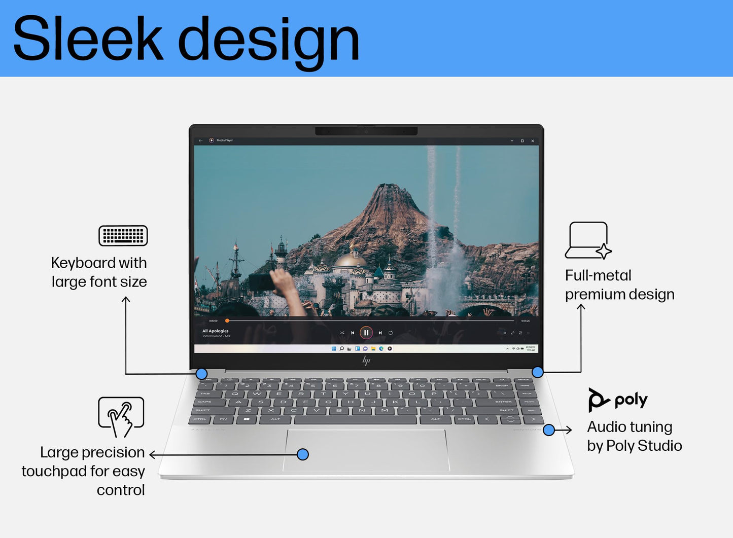 HP Pavilion Plus 14" Laptop, 14-inch 2.8K OLED Display, Intel Core Ultra 7 155H Processor, 16GB RAM, 512GB SSD, Intel Iris Xe Graphics, Windows 11, Lightweight, Long Battery Life, Silver, B22Z2PA