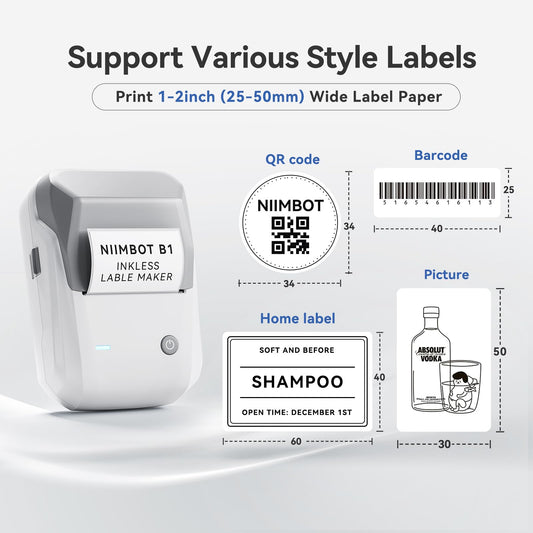NIIMBOT B1 Label Maker, Thermal Label Printer, Mini Label Maker Machine with Tape, Small Sticker Printer with Auto Identification, Bluetooth Labelling Machine for Office, Home, Business