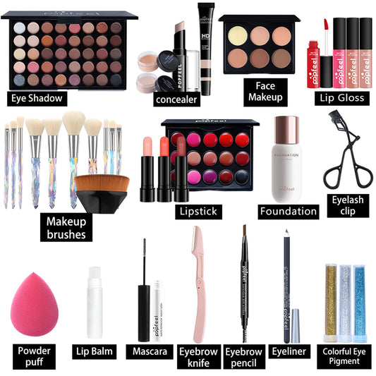 Professional Makeup Set,MKNZOME Essential Make Up Set With Make-up Bag Portable Travel Makeup Kit Birthday Xmas Makeup Gift Set Eyeshadow Palette Foudation Lip Gloss for Teenage & Adults