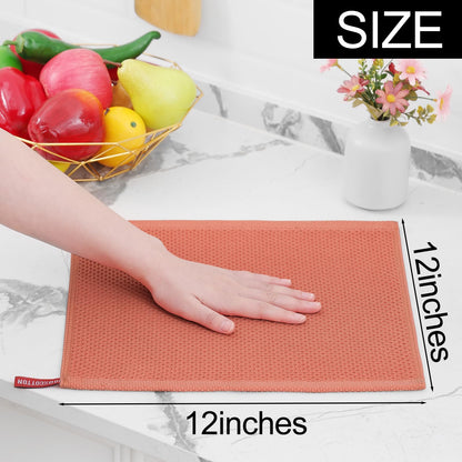 100% Cotton Waffle Weave Kitchen Dish Cloths, Ultra Soft Absorbent Quick Drying Dish Towels, 12 x 12 Inches, 6-Pack, Coral