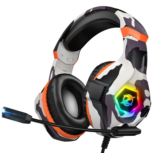 Ozeino Gaming Headset for PC, Ps4, Ps5, Xbox Headset with 7.1 Surround Sound, Gaming Headphones with Noise Cancelling Mic RGB Light Over Ear Headphones for Xbox Series X/S, Switch-Camo