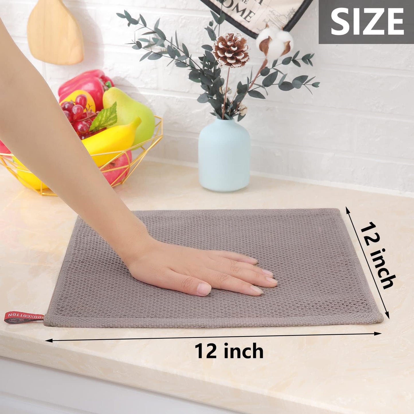 100% Cotton Waffle Weave Kitchen Dish Cloths, Ultra Soft Absorbent Quick Drying Dish Towels, 12 x 12 Inches, 12-Pack, Multicolor
