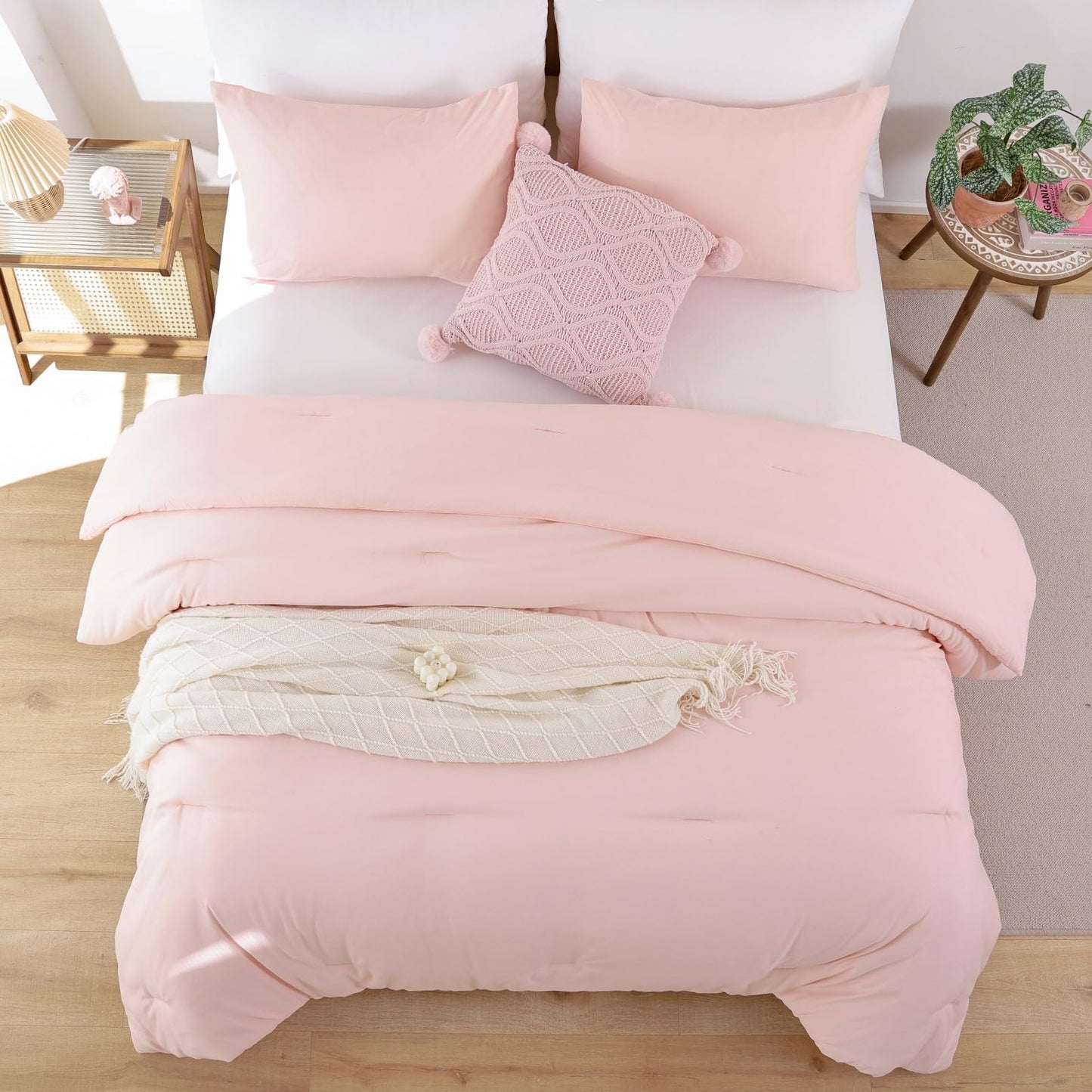 ROSGONIA Comforter Full Size for Girls Boys Teens Blush, 3pcs(1 Boho Pink Comforter & 2 Pillowcases) Lightweight Dorm Bedding Soft All Season Bed Set