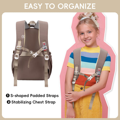 Amythe Girls School Bag, 16 inch School Backpack for Girl Age 9-16, Kids BookBag with Cute Pendant for Elementary Middle School, Children’s Casual Rucksack for Travel,Brown