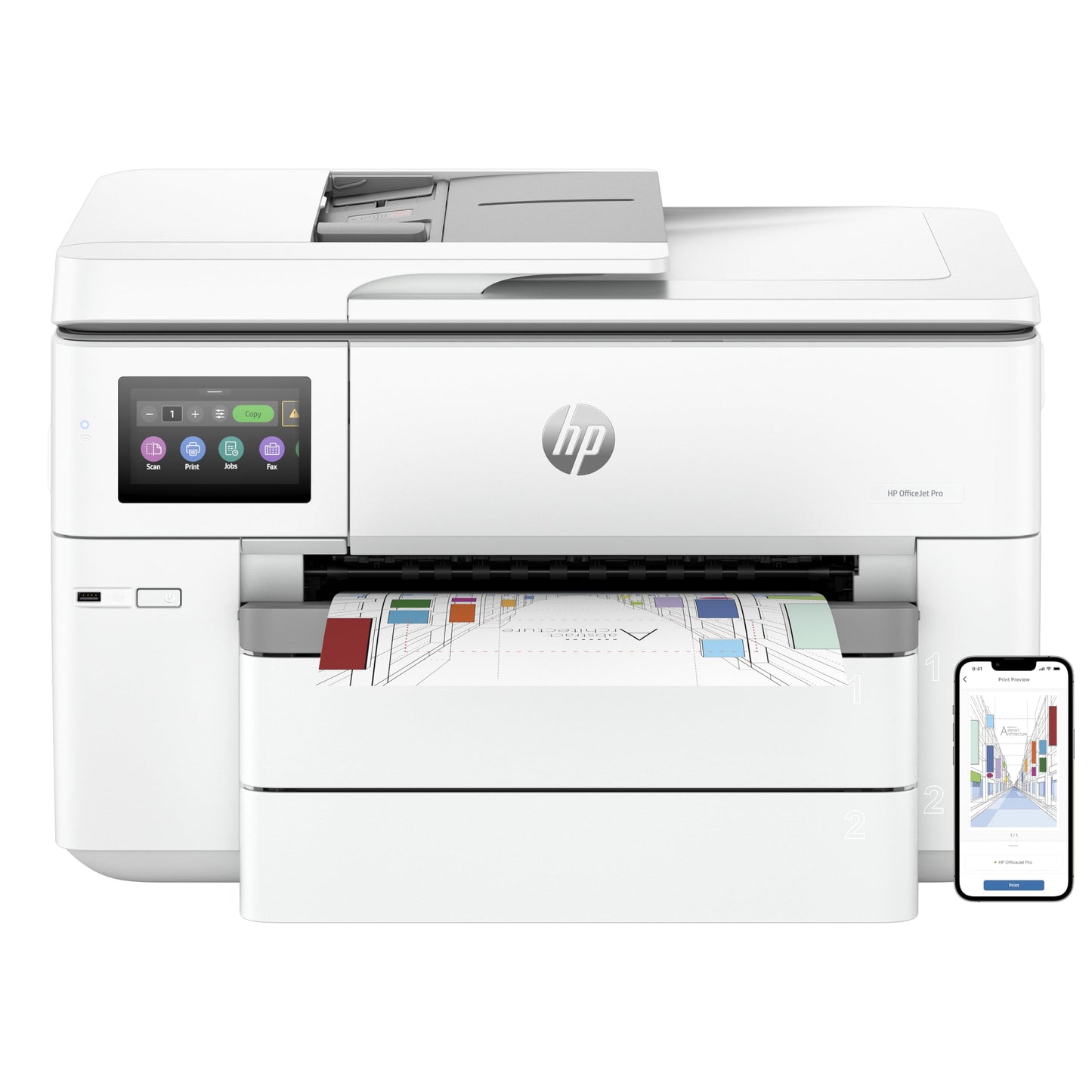 HP OfficeJet Pro 9730e Wide Format All-in-One Printer, Color, 22 ppm Black, 18 ppm Color, Wireless, Print, Copy, Scan, Auto Duplex, ADF, Touchscreen, Print from Phone/Tablet, HP+ Eligible, 537P6B