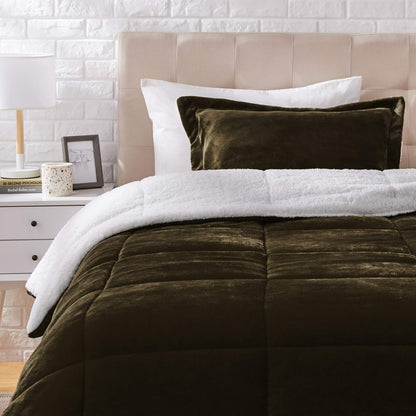 Ultra-Soft Micromink Sherpa Comforter Bed Set - Chocolate, Twin