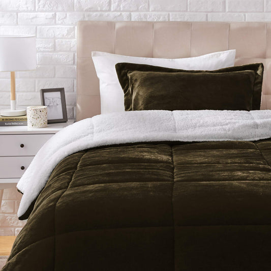 Ultra-Soft Micromink Sherpa Comforter Bed Set - Chocolate, Twin