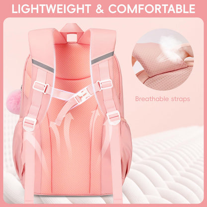 Amythe School Bag for Girls, Breathable School Backpack for Kids with Pendant, Casual Sac a Dos Fille for Elementary Junior High School, Pink