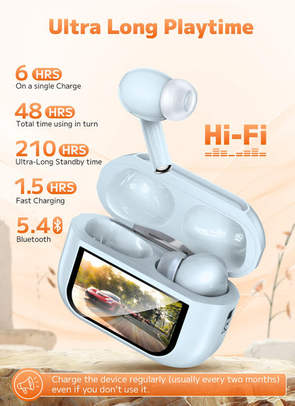 Wireless Earbuds, Bluetooth Earbuds 5.4 Headphones LED Touch Screen with 5 EQ Modes, 48H Headphones Wireless Noise with ANC Noise Cancelling, Deep Bass Stereo for Laptop, Android/iOS, Pad