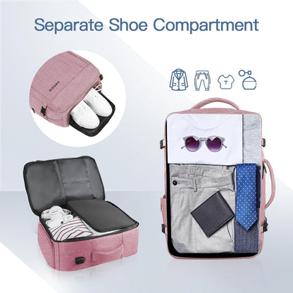 Large Travel Backpack for Women, 55L Carry On Backpack, Expandable Backpack Big Capacity For Airplanes, Travel Gifts for Women, Fits 18.4 Inch Laptop, Luggage Backpack Suitcase Daypack Bag, Pink