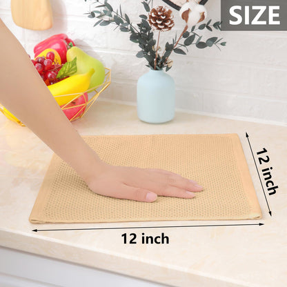 100% Cotton Waffle Weave Kitchen Dish Cloths, Ultra Soft Absorbent Quick Drying Dish Towels, 12 x 12 Inches, 6-Pack, Apricot