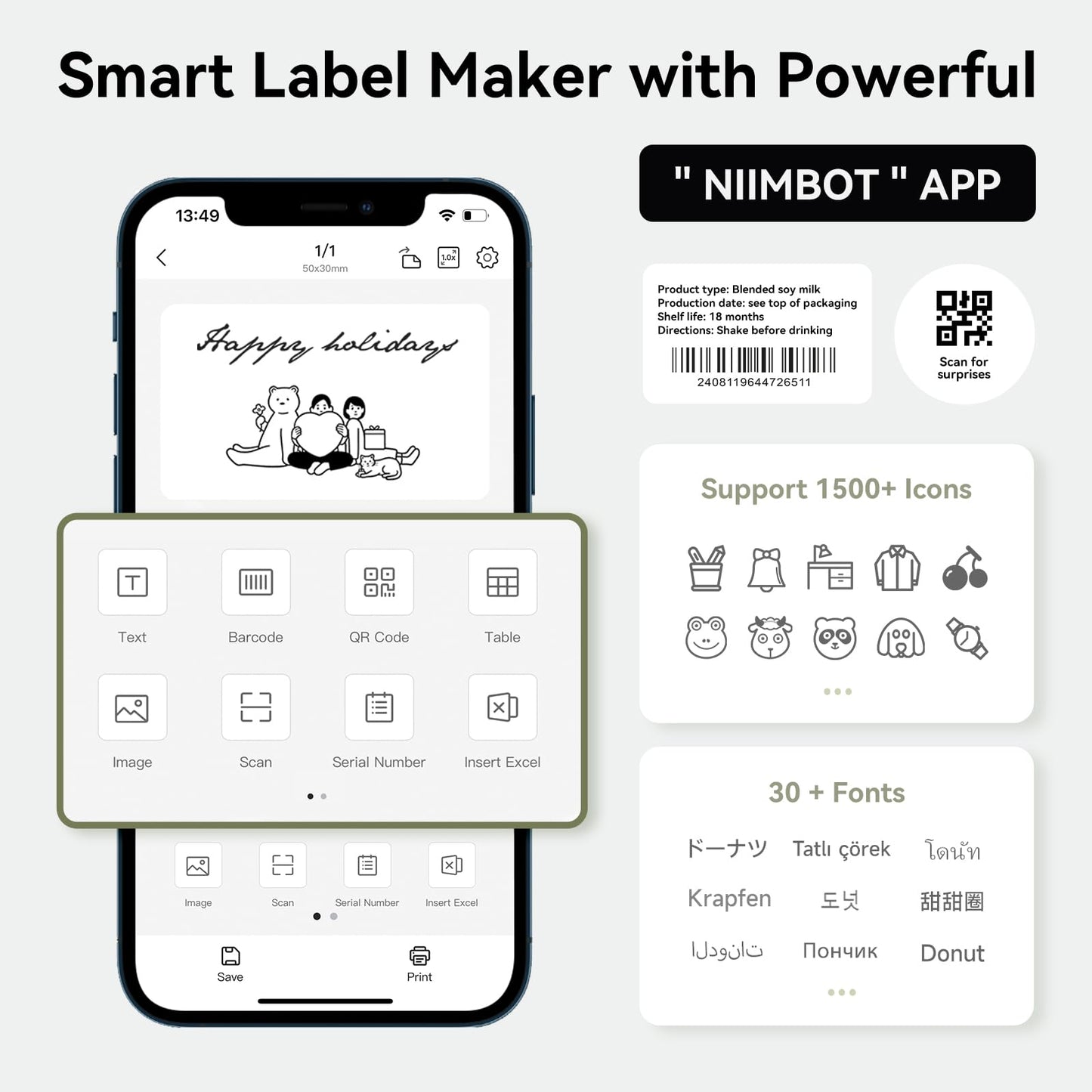 NIIMBOT B1 Label Maker, Thermal Label Printer, Mini Label Maker Machine with Tape, Small Sticker Printer with Auto Identification, Bluetooth Labelling Machine for Office, Home, Business, Green