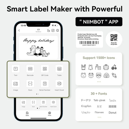 NIIMBOT B1 Label Maker, Thermal Label Printer, Mini Label Maker Machine with Tape, Small Sticker Printer with Auto Identification, Bluetooth Labelling Machine for Office, Home, Business, Green
