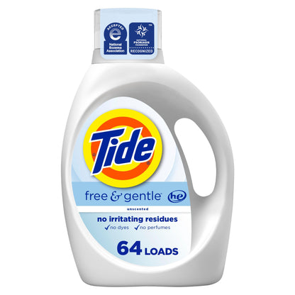 Tide Free & Gentle Liquid Laundry Detergent, HE Compatible, 64 loads, 2.72 L