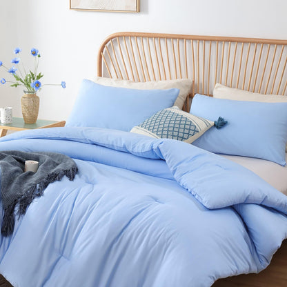 ROSGONIA Queen Comforter Set Light Blue, 3pcs Bedding Comforter Sets (1 Comforter & 2 Pillowcases) All Season Soft Lightweight Bedspread Blanket Quilt