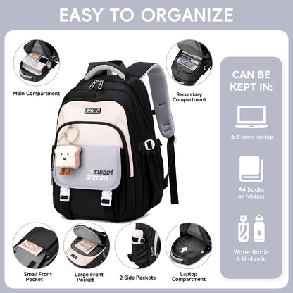 Amythe Girls School Bag, 16 inch School Backpack for Girl Age 9-16, Kids BookBag with Pendant for Elementary Middle School