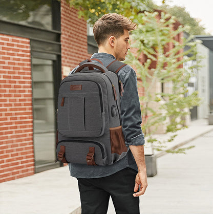 Tzowla Canvas Laptop Backpack Men,Bag for Women,School Travel College Work Rucksack Fits 15.6 Inch Laptop,Bookbag with USB Charging Port,Dark Grey