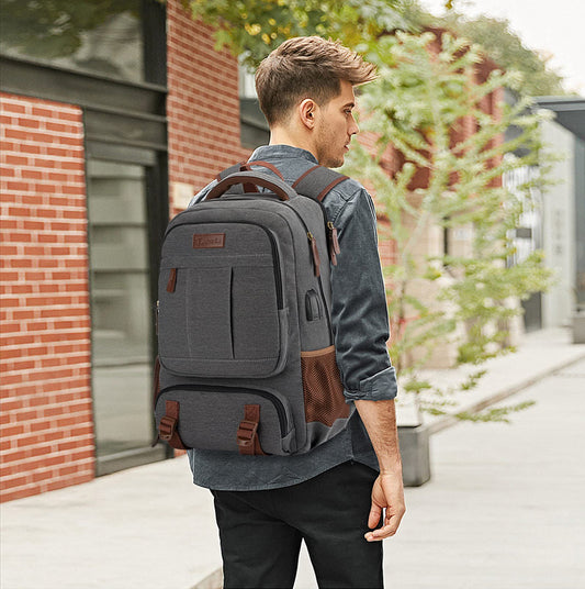 Tzowla Canvas Laptop Backpack Men,Bag for Women,School Travel College Work Rucksack Fits 15.6 Inch Laptop,Bookbag with USB Charging Port,Dark Grey
