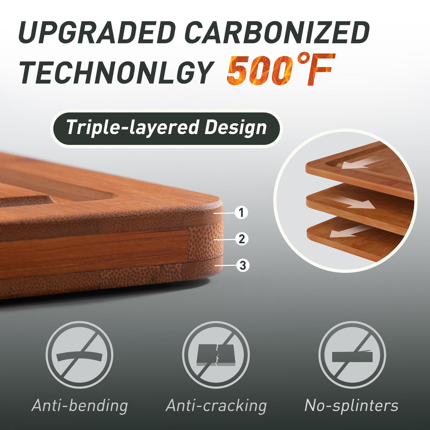 Bamboo Cutting Board Set Non Slip Feet with Holder ideal for gift