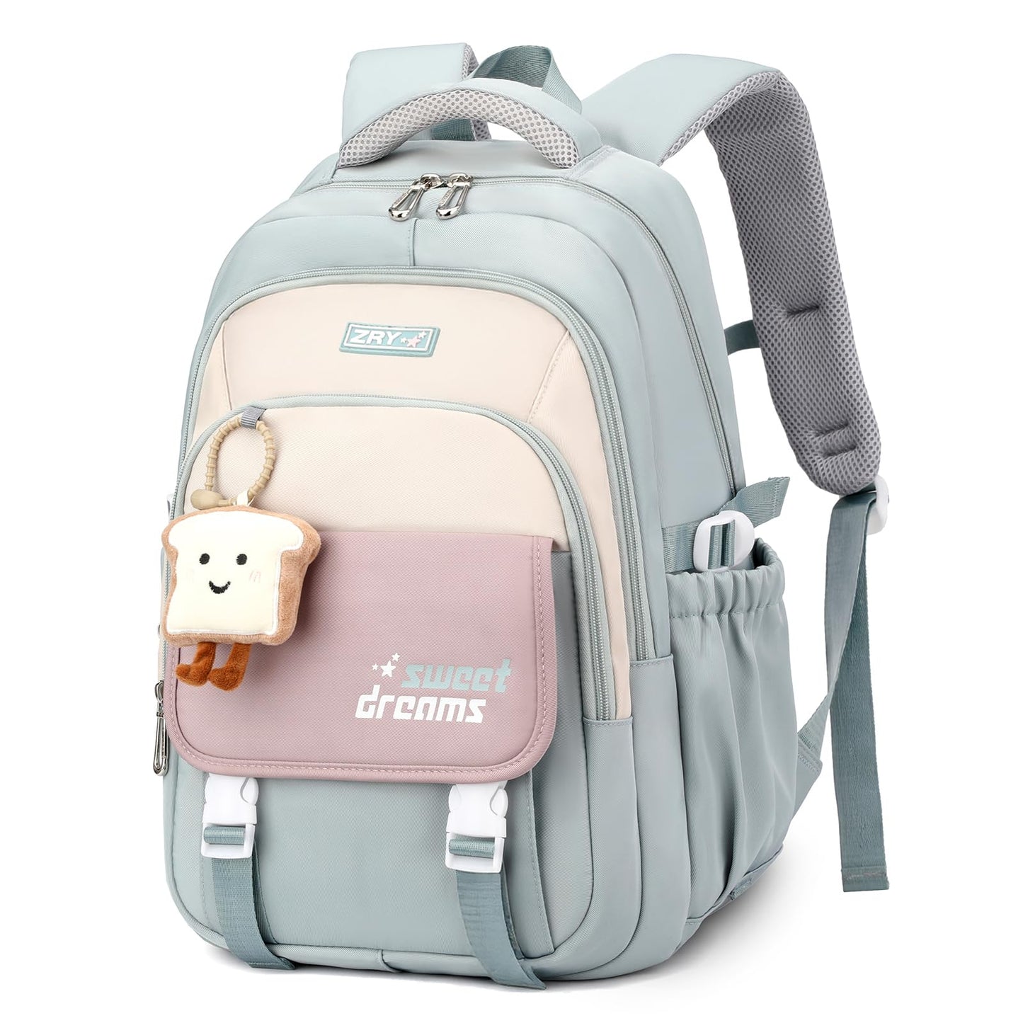 Amythe Girls School Bag, 16 inch School Backpack for Girl Age 9-16, Kids BookBag with Pendant for Elementary Middle School