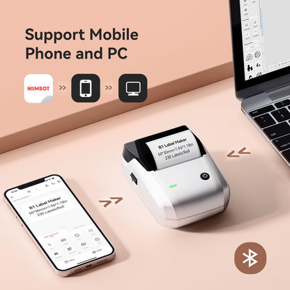 NIIMBOT B1 Label Maker, Thermal Label Printer, Label Maker Machine with Tape Portable Sticker Printer Labelling Machine for Businesses, Clothing, Logo, Jar, Compatible with Phones & PC, Silver Gray