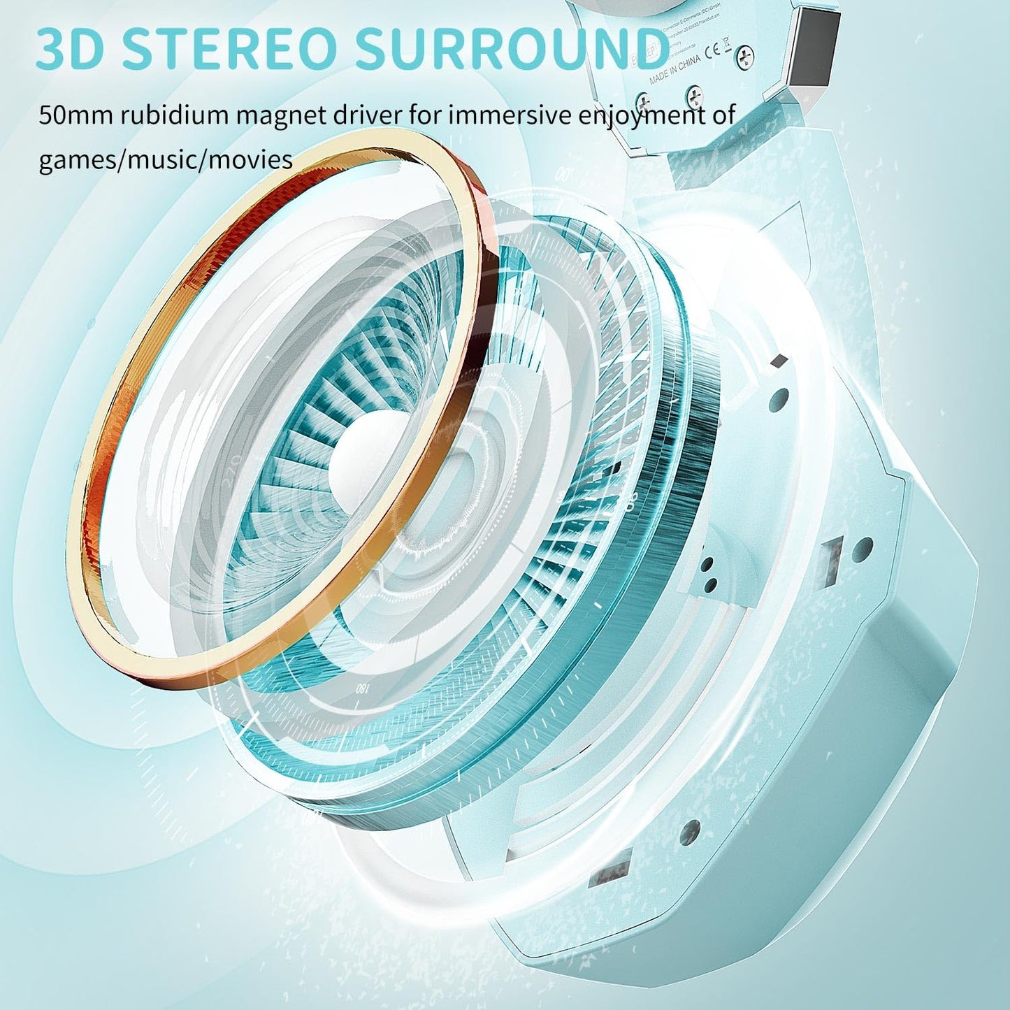 Ozeino Gaming Headset for PC, Ps4, Ps5, Xbox Headset with 7.1 Surround Sound, Gaming Headphones with Noise Cancelling Mic RGB Light Over Ear Headphones for Xbox Series X/S, Switch-Light Blue