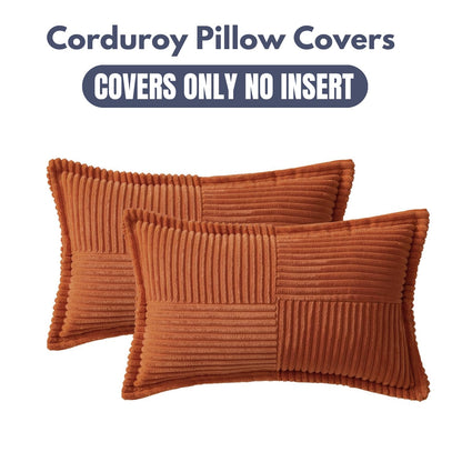 2 Packs Throw Pillow Covers Corduroy,Decorative Lumbar Pillow Covers, JOMWEN Super Soft Boho Striped Cushion Covers for Couch Bed Sofa Livingroom (Burnt Orange, 50 x 30 cm)