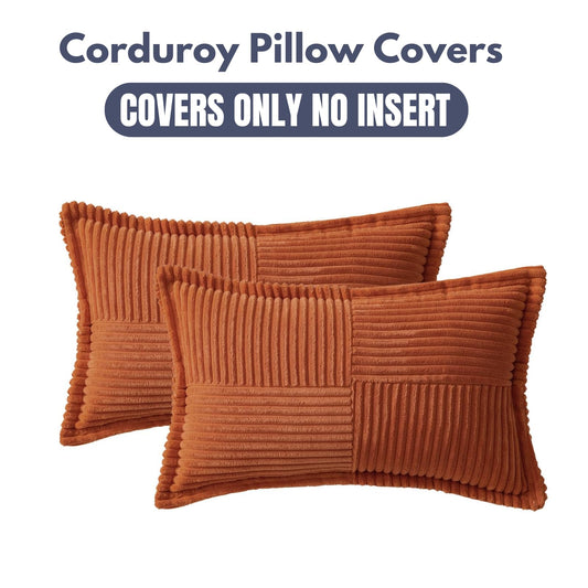 2 Packs Throw Pillow Covers Corduroy,Decorative Lumbar Pillow Covers, JOMWEN Super Soft Boho Striped Cushion Covers for Couch Bed Sofa Livingroom (Burnt Orange, 50 x 30 cm)