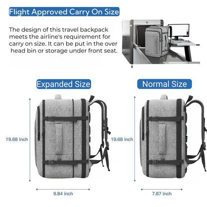 Carry On Backpack, Extra Large 40-50L Travel Backpack for Men & Women, Expandable Backpack For Airplanes, 17 Inch Laptop Backpack, Luggage Backpack 40L Daypack Lightweight Business Weekender Bag, Grey