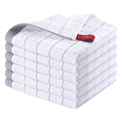 100% Cotton Terry Kitchen Dish Cloths, Ultra Soft and Absorbent Dish Towels for Kitchen, Suitable for Drying and Washing Dishes, 6 Pack, 12 x 12 Inches, White