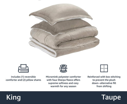 Ultra-Soft Micromink Sherpa Comforter Bed Set - Taupe, King