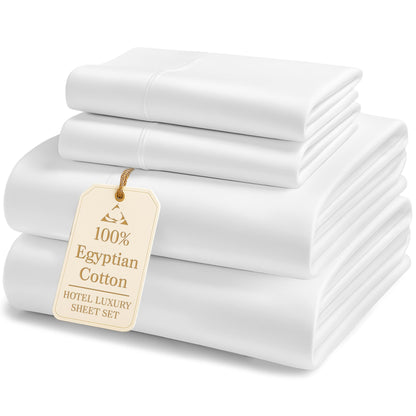 LANE LINEN 100% Egyptian Cotton Queen Sheet Set – Soft & Comfy, No Pill, Fade Resistant, Oeko-Tex Certified, Sustainably Produced, 16" Extra Deep Pocket Bed Sheets – White